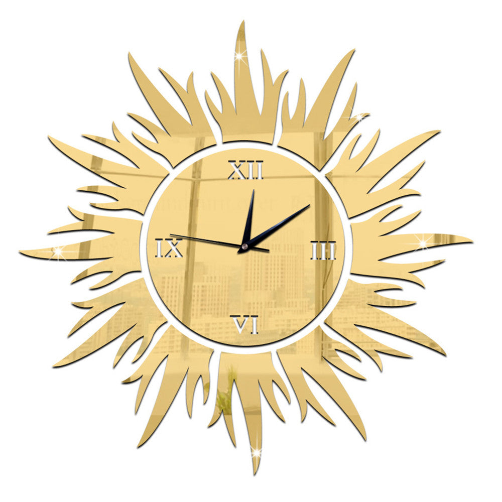 Sun Decoration Wall Clock Mirror Quartz Living Room   golden - Mega Save Wholesale & Retail