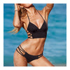 Solid Color Bikini Swimwear Swimsuit Bikini Set Sexy Drawstring   S - Mega Save Wholesale & Retail