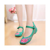 Old Beijing Green Embroidered Dance Shoes for Women in Low Cut National Style with Beautiful Floral Designs & Ankle Straps - Mega Save Wholesale & Retail - 2
