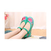 Old Beijing Green Embroidered Dance Shoes for Women in Low Cut National Style with Beautiful Floral Designs & Ankle Straps - Mega Save Wholesale & Retail - 3