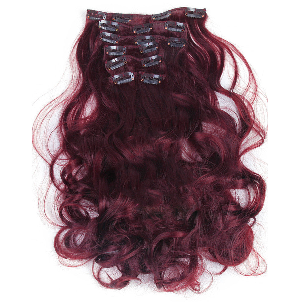7pcs Suit Clips in Hair Extension Curled Wig Piece   wine - Mega Save Wholesale & Retail