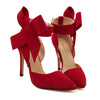 Super Big Bowknot Pointed High Heel Peep-toe Women Sandals  red - Mega Save Wholesale & Retail