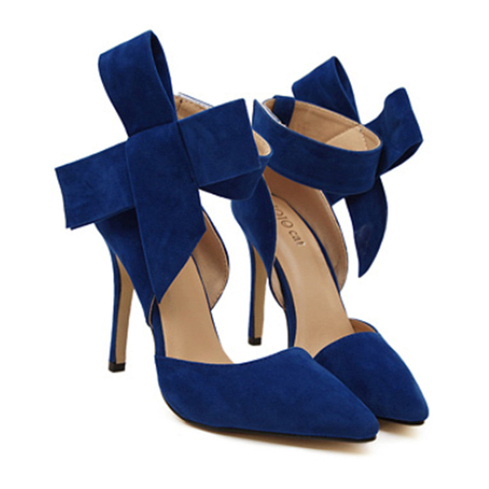 Super Big Bowknot Pointed High Heel Peep-toe Women Sandals  blue - Mega Save Wholesale & Retail