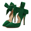 Super Big Bowknot Pointed High Heel Peep-toe Women Sandals  green - Mega Save Wholesale & Retail