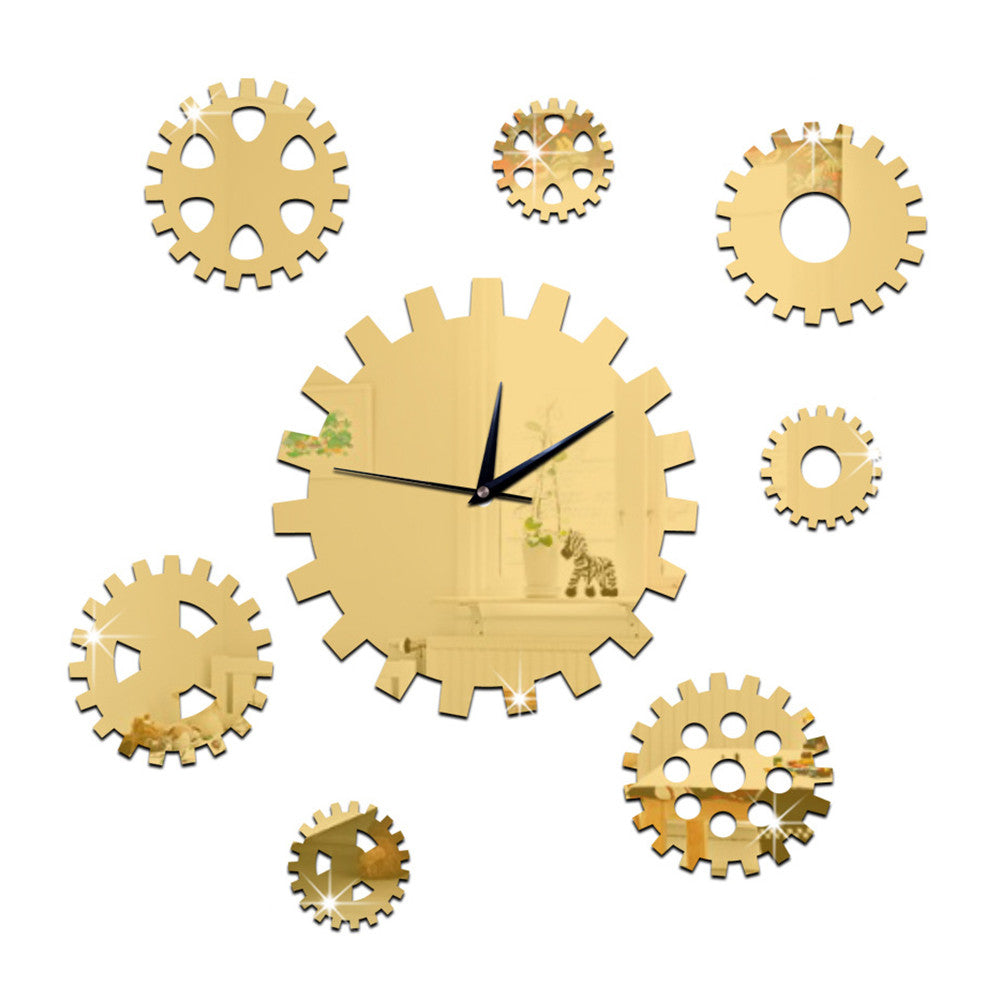 DIY Creative Decoration Gear Mirror Wall Clock  golden - Mega Save Wholesale & Retail