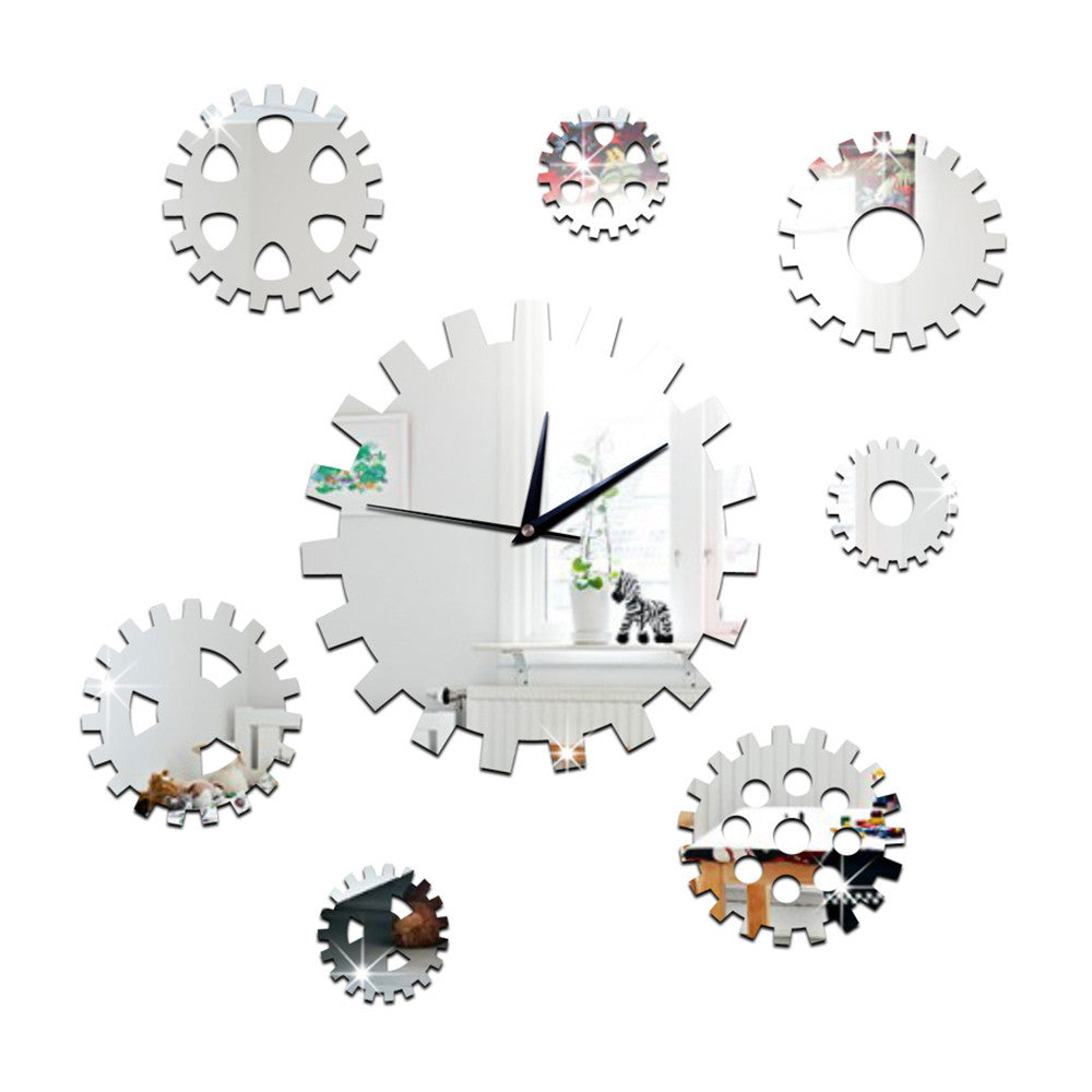 DIY Creative Decoration Gear Mirror Wall Clock   silver - Mega Save Wholesale & Retail