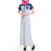 Muslim Women Garments Short Sleeve Robe Stripe Dress  blue   S - Mega Save Wholesale & Retail - 1