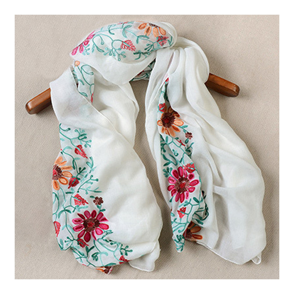 Embroidery Scarf Woman National Style Tippet   white - Mega Save Wholesale & Retail