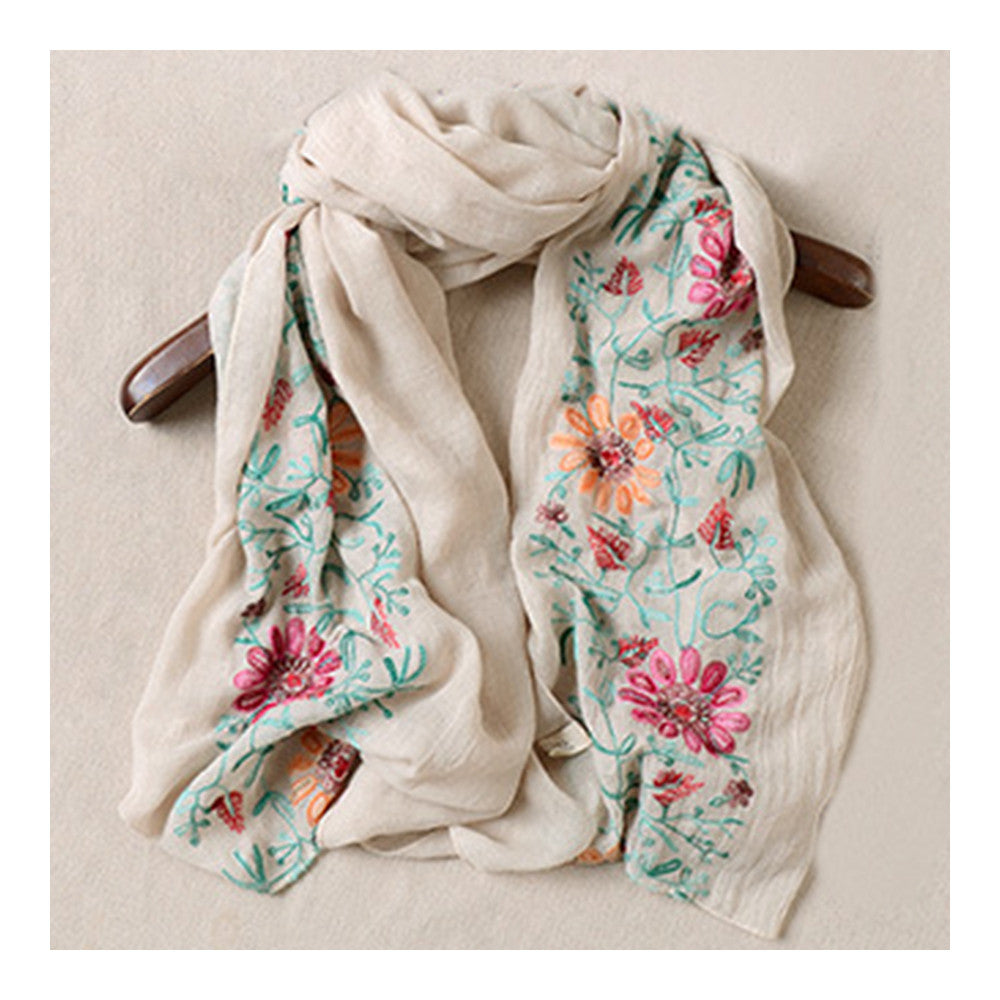 Embroidery Scarf Woman National Style Tippet   beige - Mega Save Wholesale & Retail