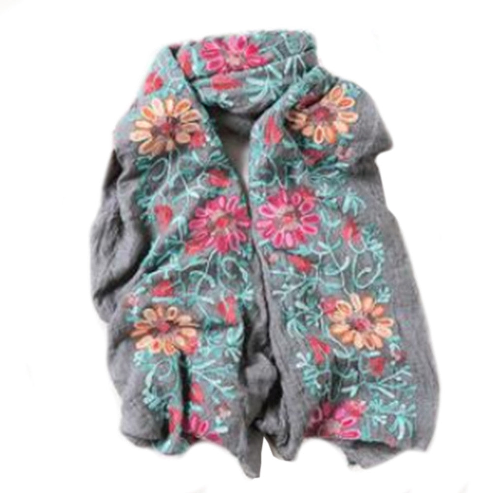Embroidery Scarf Woman National Style Tippet   light grey - Mega Save Wholesale & Retail