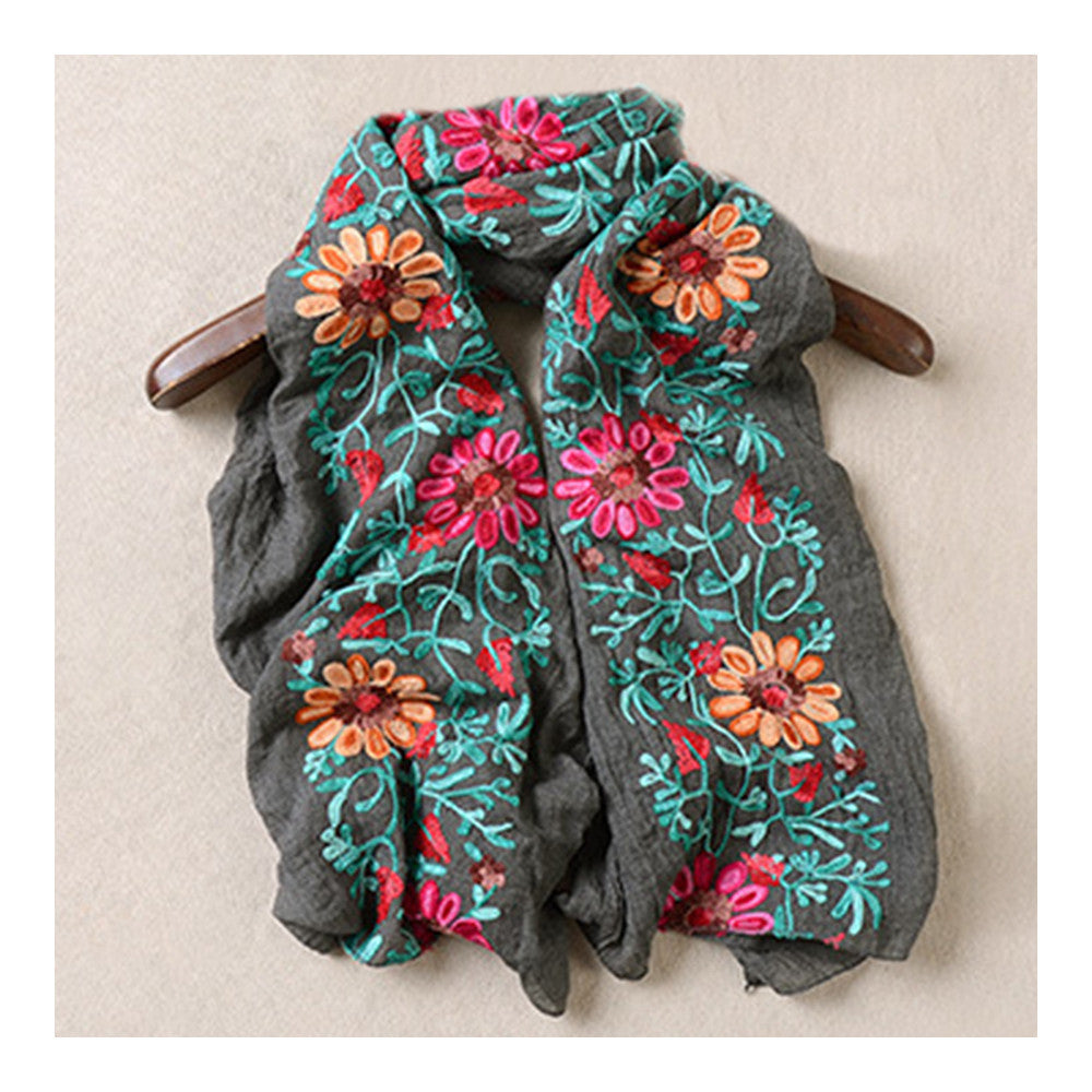 Embroidery Scarf Woman National Style Tippet   dark grey - Mega Save Wholesale & Retail