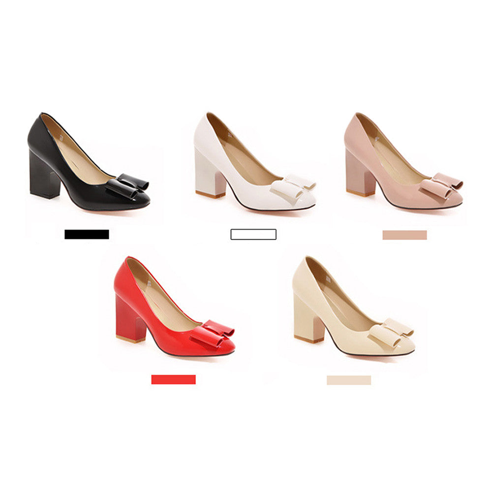 Patent Leather Low-cut Women Thin Shors Round High Heel Plus Size  white - Mega Save Wholesale & Retail - 2