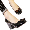 Patent Leather Low-cut Women Thin Shors Round High Heel Plus Size  black  35