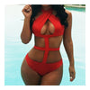 Solid Color Halter Monokini One-piece Swimwear Swimsuit  red   S - Mega Save Wholesale & Retail