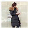 Winter Woman Fur Collar Thick Casual Middle Long Down Coat   black   S - Mega Save Wholesale & Retail - 2