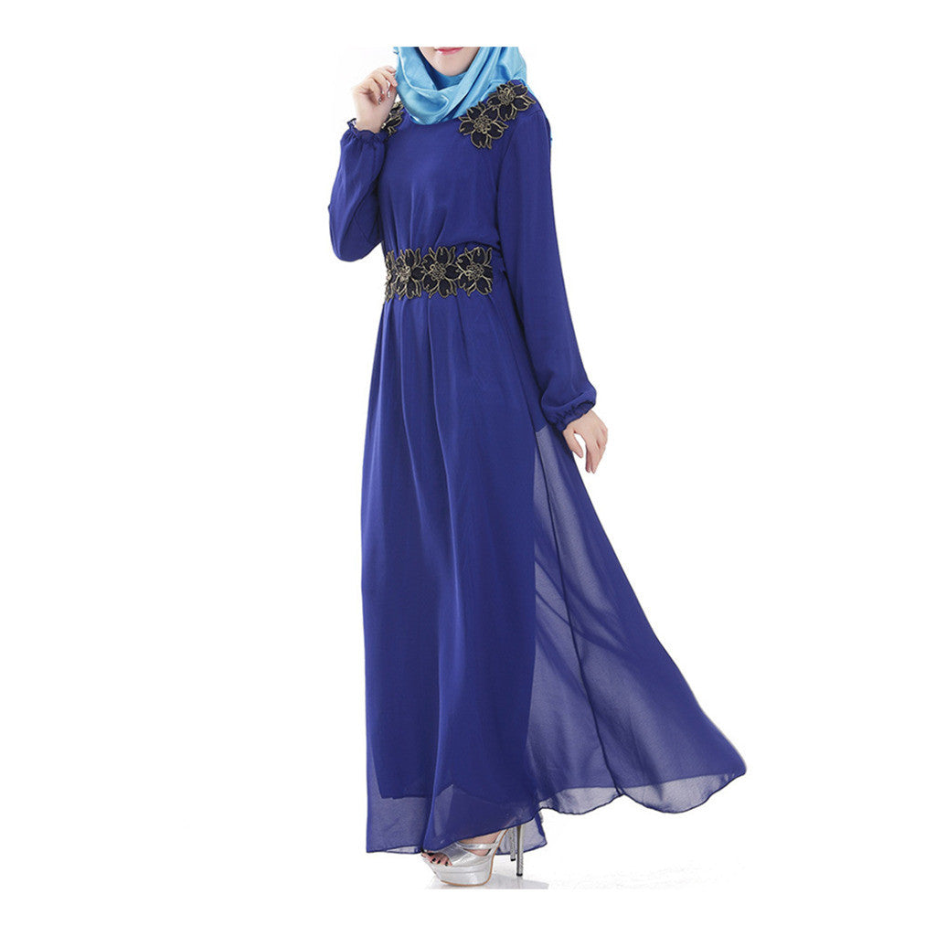 Malaysian Muslim Women Garments Big Peplum Dress Chiffon  sapphire blue - Mega Save Wholesale & Retail - 1
