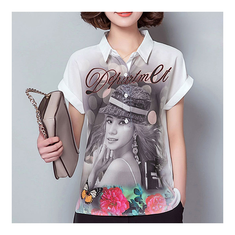 Summer Printing Shirt Chiffon Loose Figure   S - Mega Save Wholesale & Retail