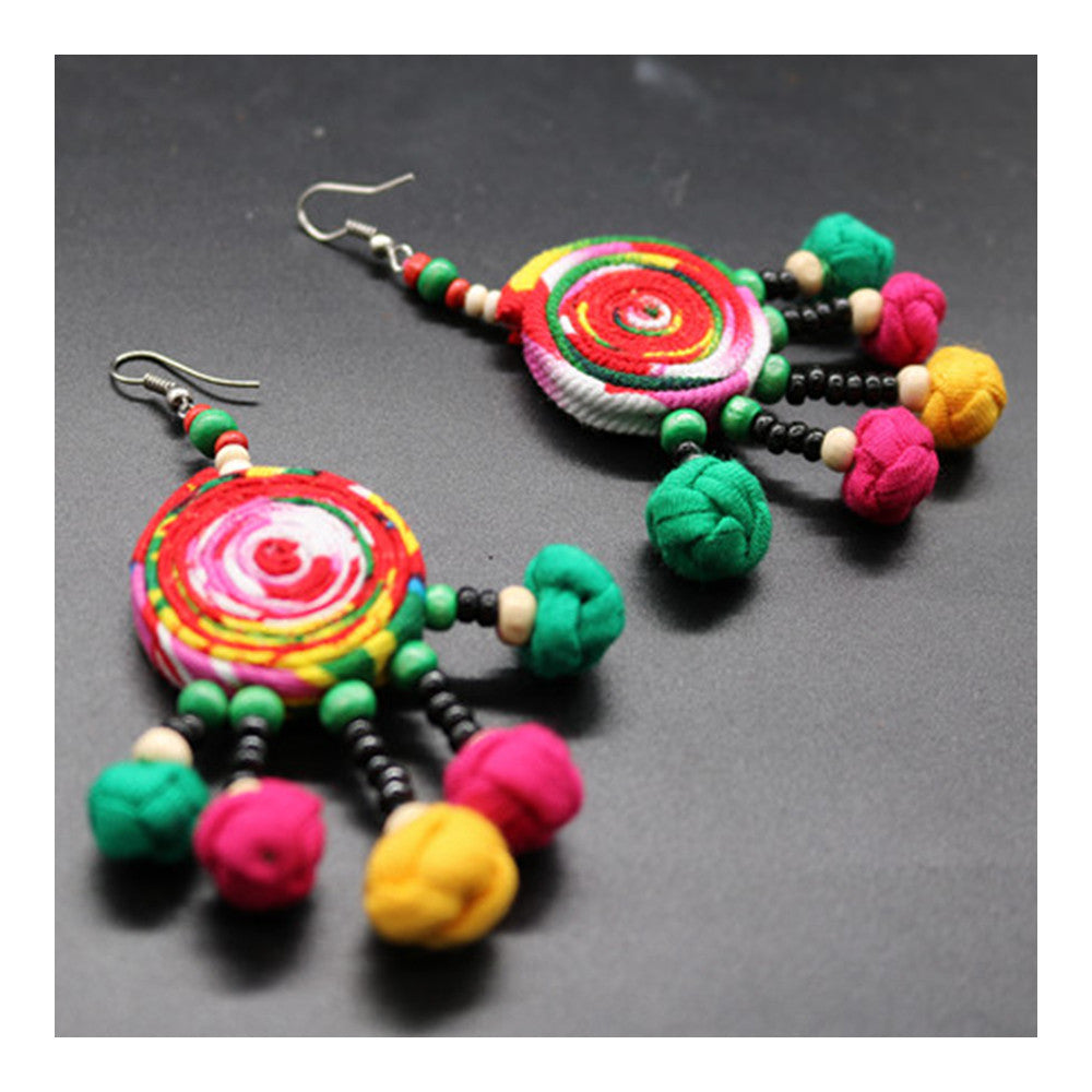 Manual Cloth National Style Long Earrings Creative Costume Tassel Knot - Mega Save Wholesale & Retail - 1