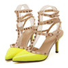 Rivet Multiple Buckle Pointed Chromatic Color Thin High Heel Sandals  yellow