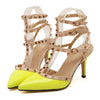 Rivet Multiple Buckle Pointed Chromatic Color Thin High Heel Sandals  yellow  35 - Mega Save Wholesale & Retail