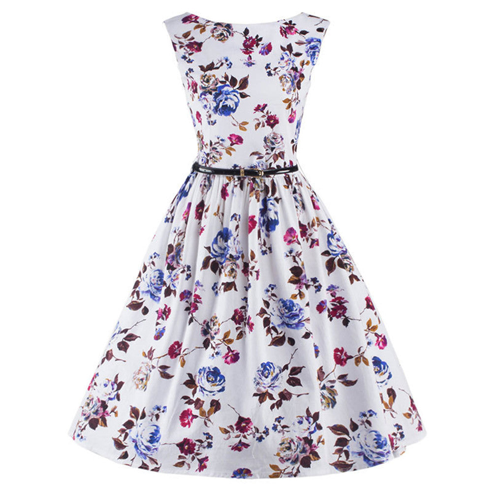 Woman Slim Sleeveless Dress Printing A-line Skirt   S - Mega Save Wholesale & Retail - 1