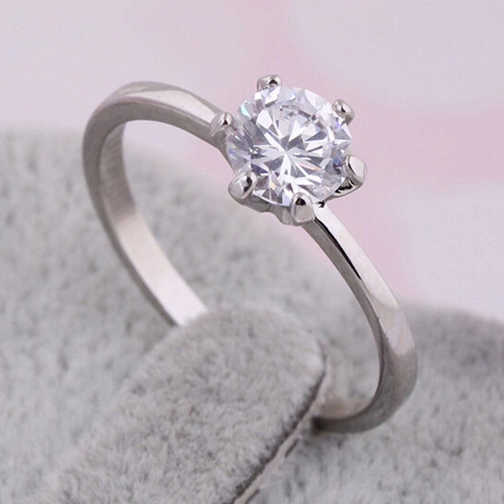 Single Zircon Gold Platinum Plated Ring    platinum plated white zircon 7.75# - Mega Save Wholesale & Retail