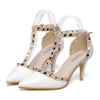 Rivet Thin High Heel Shoes Pointed Middle Heel All-match Sandals   white  35 - Mega Save Wholesale & Retail