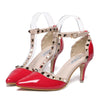 Rivet Thin High Heel Shoes Pointed Middle Heel All-match Sandals   red