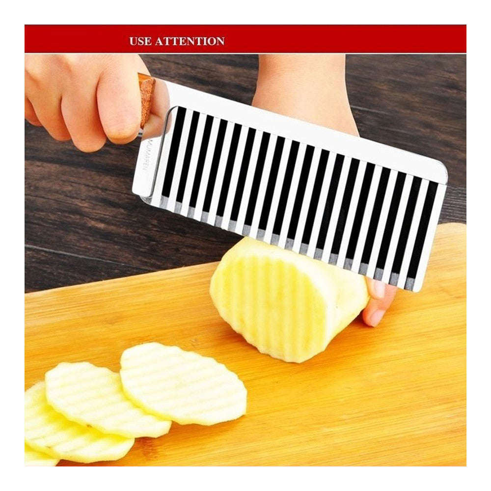 Free shipping French fries wooden handle waves ripple sliced noodles knife handmade knife pull intestinal potatoes Siqie Si device - Mega Save Wholesale & Retail - 1