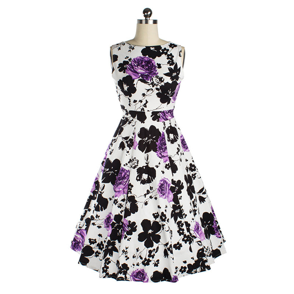 Hepburn Style Woman Dress Slim Vintage A-line Skirt   purple   S - Mega Save Wholesale & Retail - 1