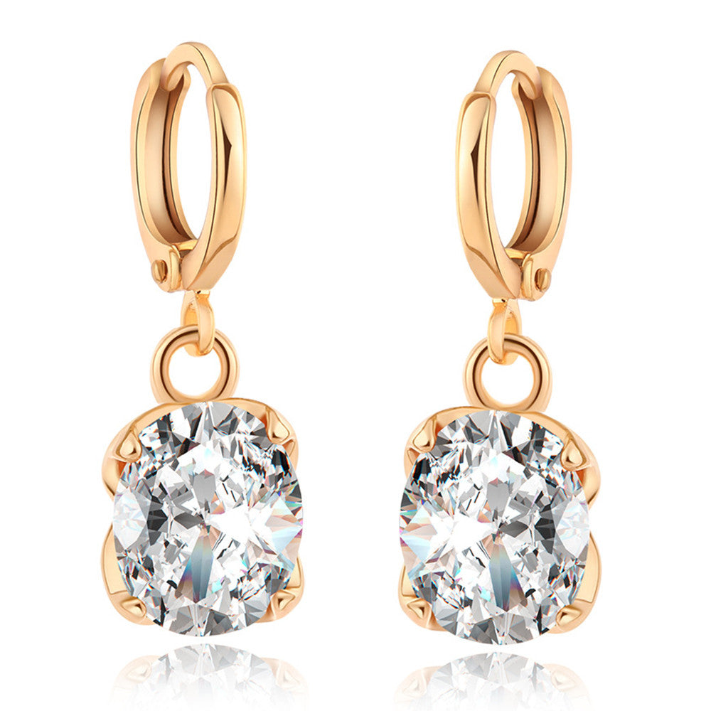 Earrings Delicate Dazzling Fashionable All-match Ellipse Zircon   white - Mega Save Wholesale & Retail - 1