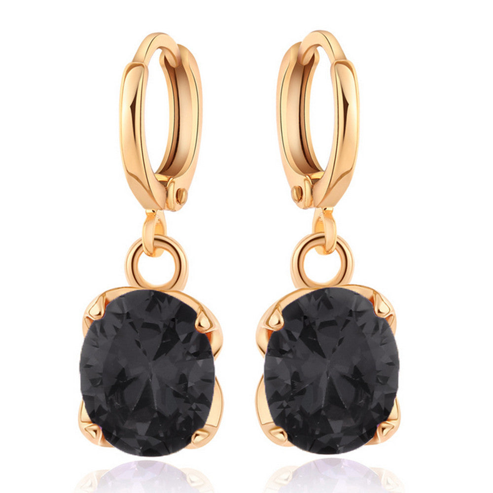 Earrings Delicate Dazzling Fashionable All-match Ellipse Zircon   black - Mega Save Wholesale & Retail - 1