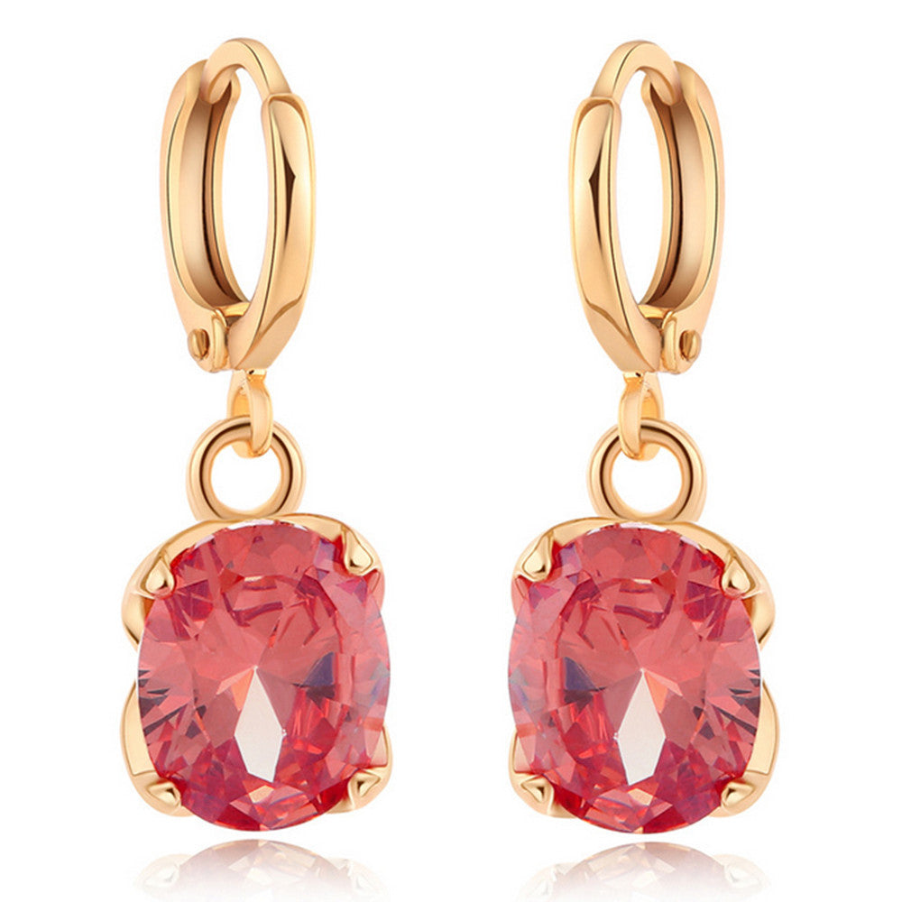 Earrings Delicate Dazzling Fashionable All-match Ellipse Zircon   red - Mega Save Wholesale & Retail - 1