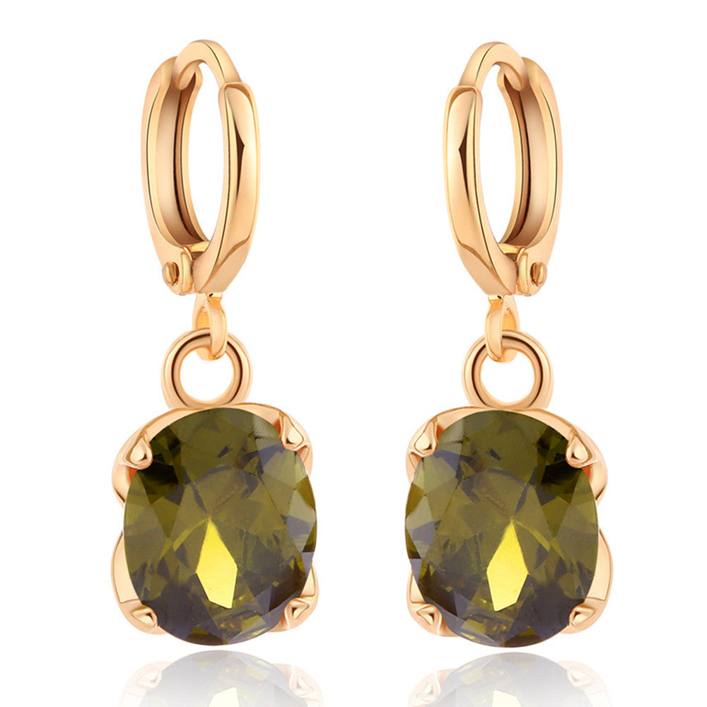 Earrings Delicate Dazzling Fashionable All-match Ellipse Zircon   green - Mega Save Wholesale & Retail - 1