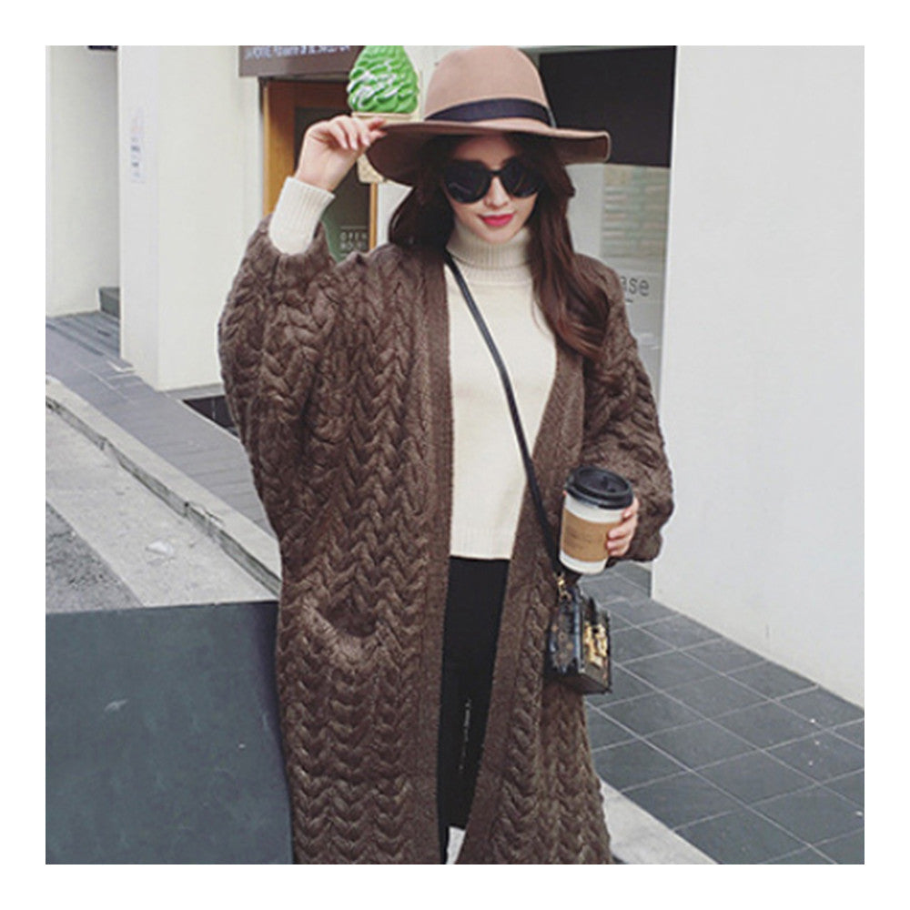 Puff Sleeve Cardigan Loose Knitwear Sweater Coat   khaki - Mega Save Wholesale & Retail - 1