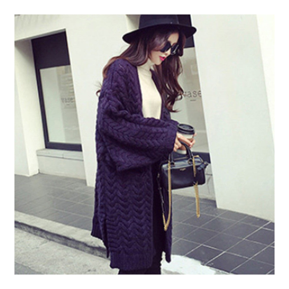 Puff Sleeve Cardigan Loose Knitwear Sweater Coat   navy - Mega Save Wholesale & Retail - 1