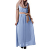 Summer Dress Muslim Splicing Bowknot Chiffon Dress   sky blue+khaki