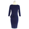 Woman Solid Color Pencil Skirt Slim Dress  navy   S - Mega Save Wholesale & Retail - 1