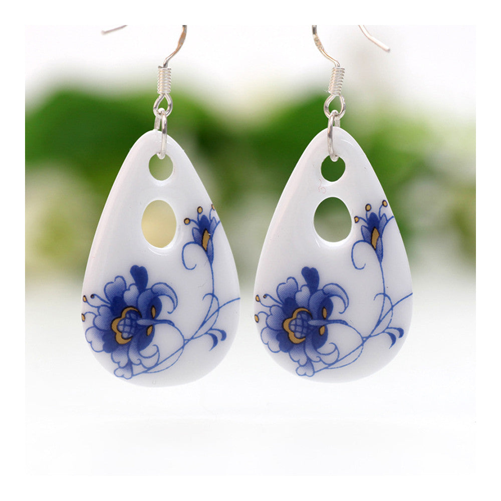 Original handmade ceramic jewelry wholesale ethnic style ceramic earrings 925 silver earrings blue butterfly flower - Mega Save Wholesale & Retail - 1