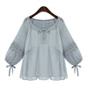 Bowknot Lace-up Chiffon Shirt 2pcs Suit    S - Mega Save Wholesale & Retail
