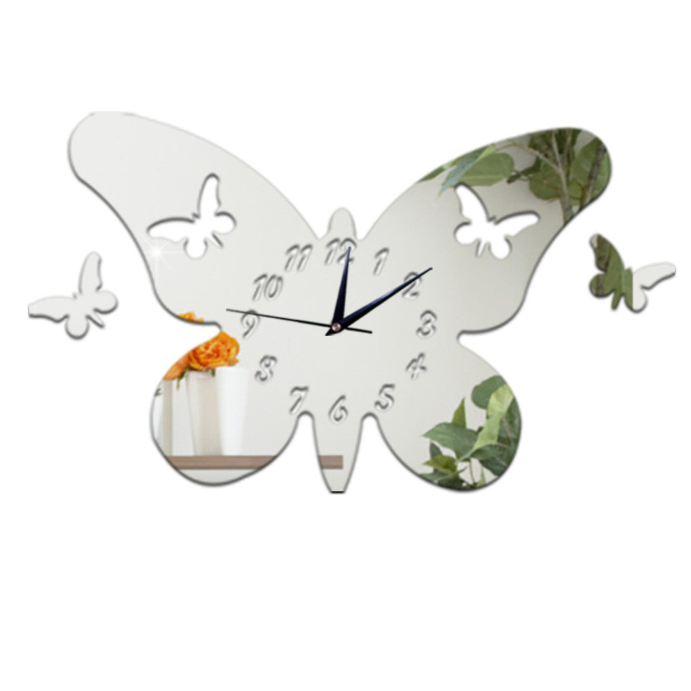 Wall Clock Creative 3D Buitterfly Mirror Moveable Sticking   silver - Mega Save Wholesale & Retail