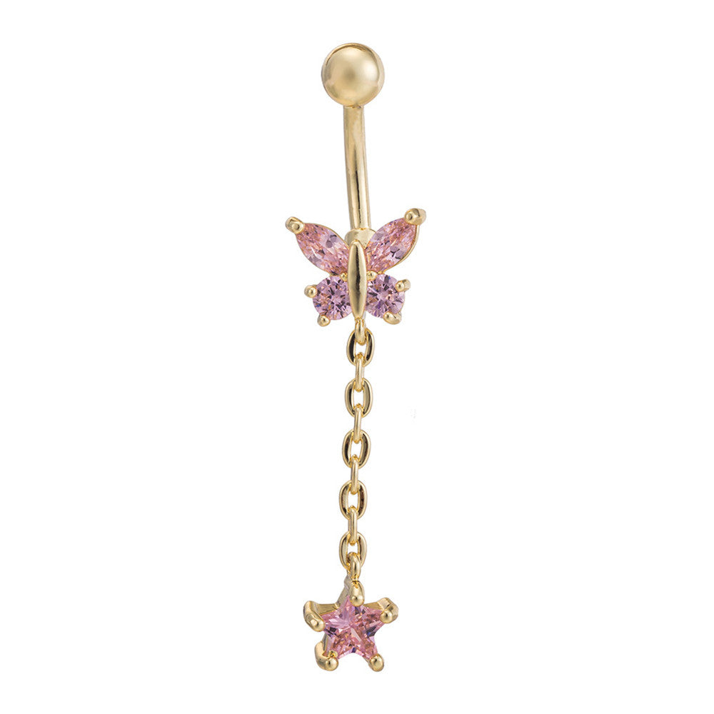 Butterfly Navel Buckle   gold plated pink zircon - Mega Save Wholesale & Retail - 1