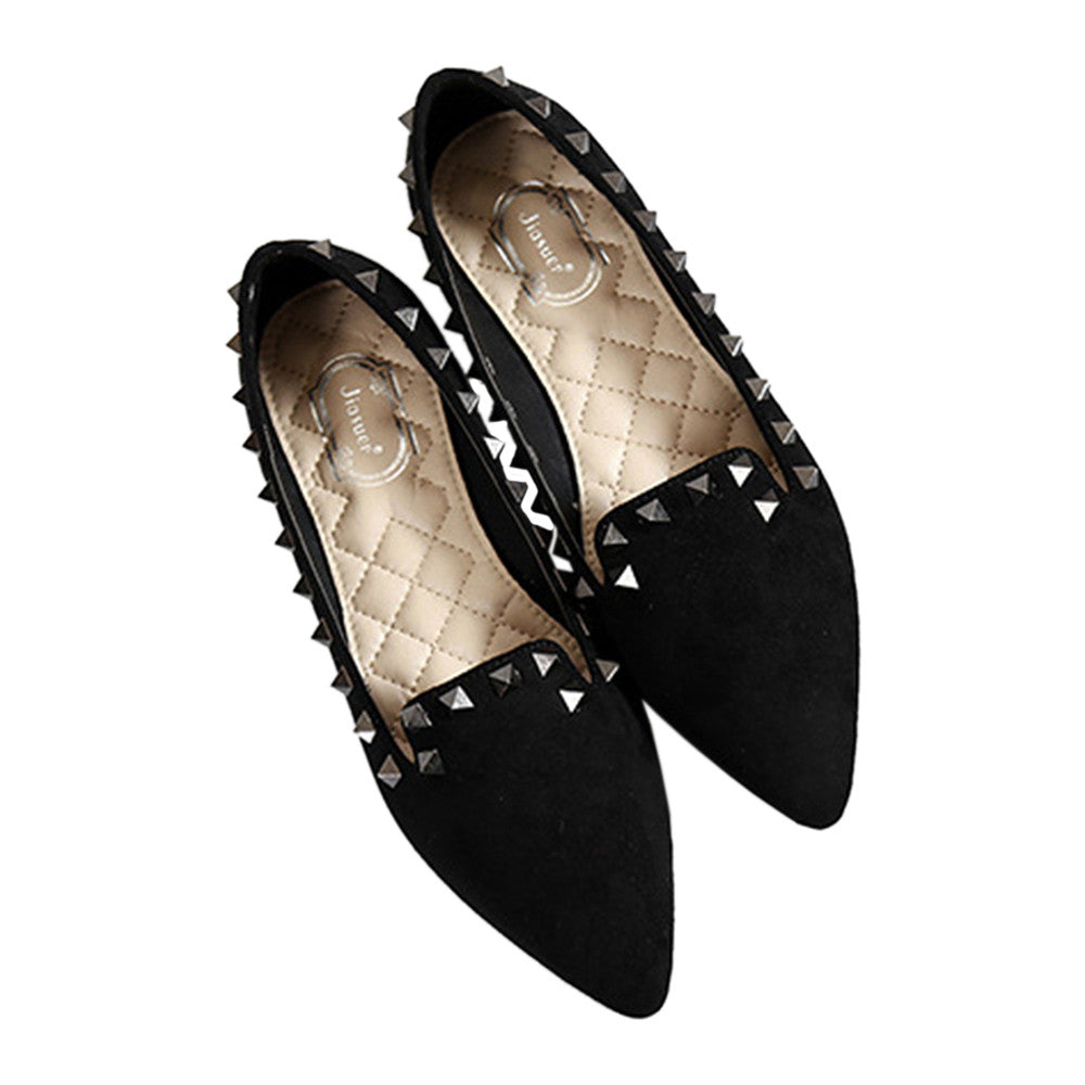 Rivet Flat Plus Size Low-cut Fluff Pointed Thin Shoes  black