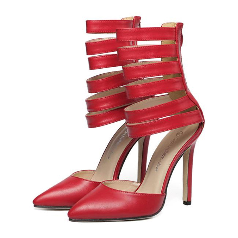 Roman Style Pointed High Heel Sandals   red