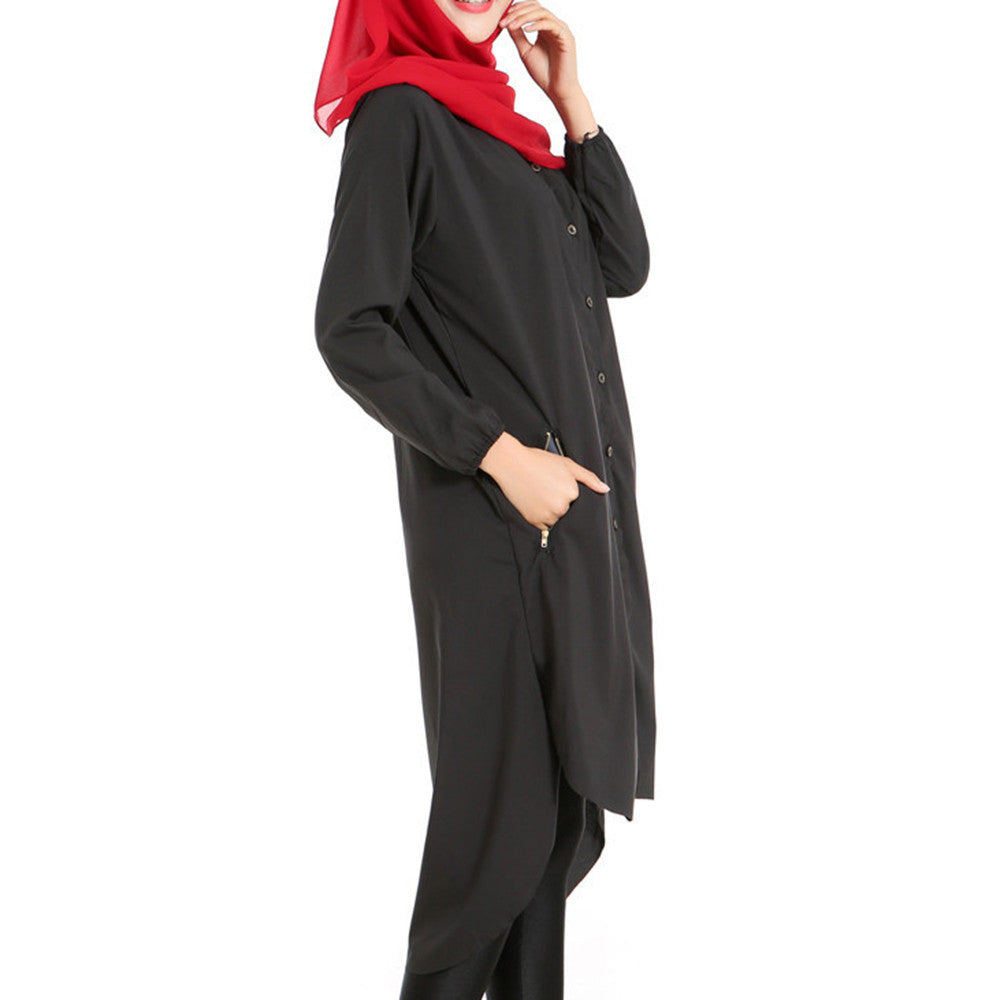 Muslim Long Shirt Solid Color Women Garments   black - Mega Save Wholesale & Retail - 2