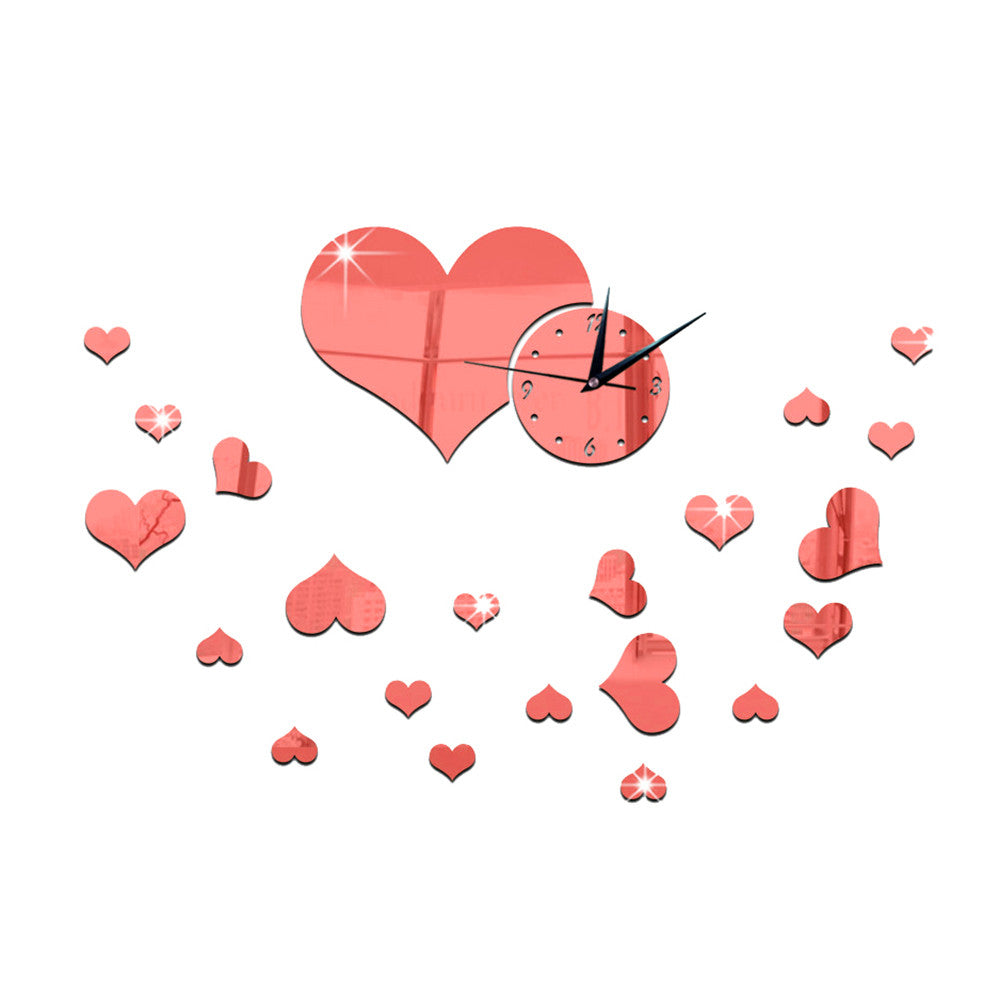 Mirror Wall Clock Love Heart DIY Creative Cartoon Decoration   red - Mega Save Wholesale & Retail