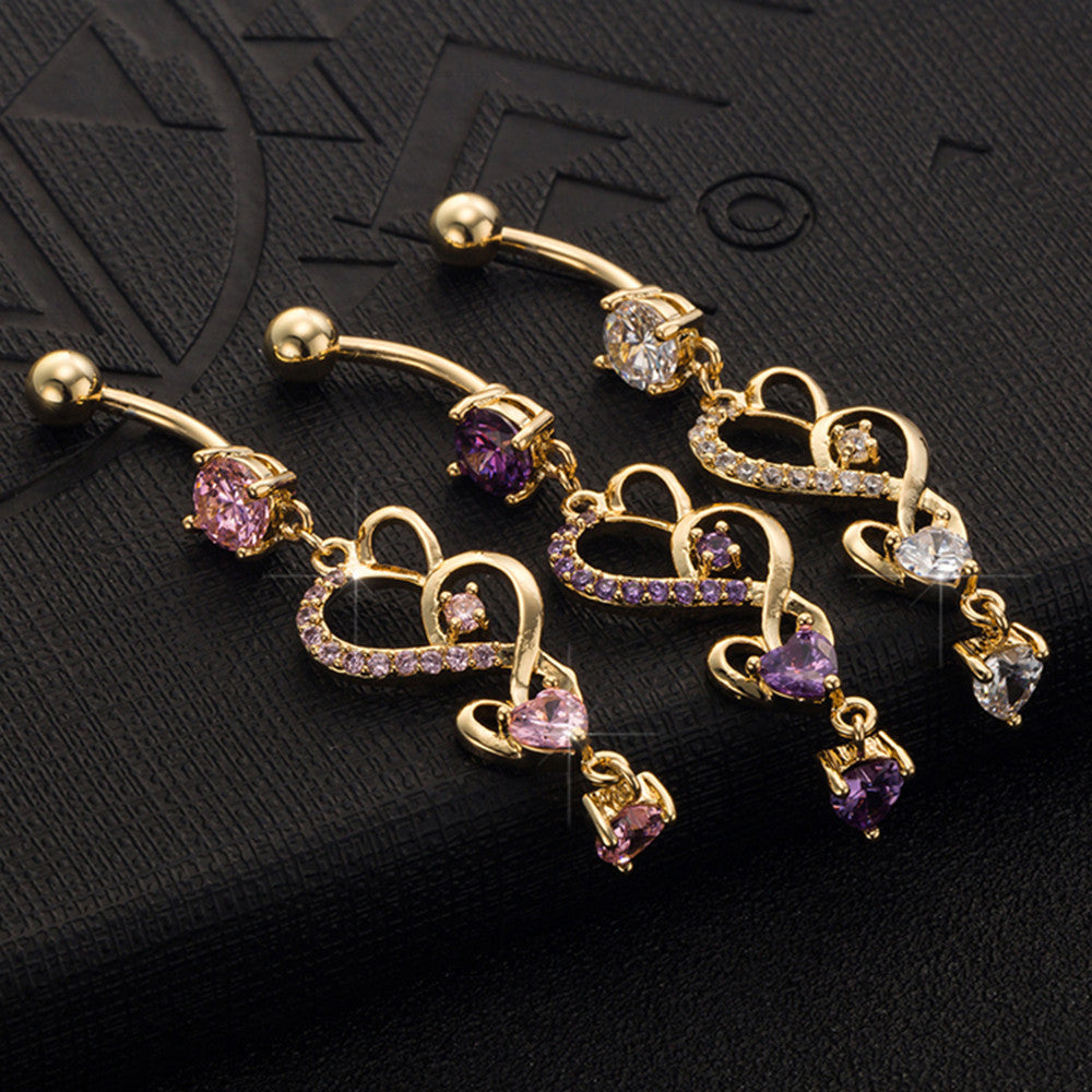 Navel Ring Buckle Nail Mainstream Heart   gold plated white zircon - Mega Save Wholesale & Retail - 4