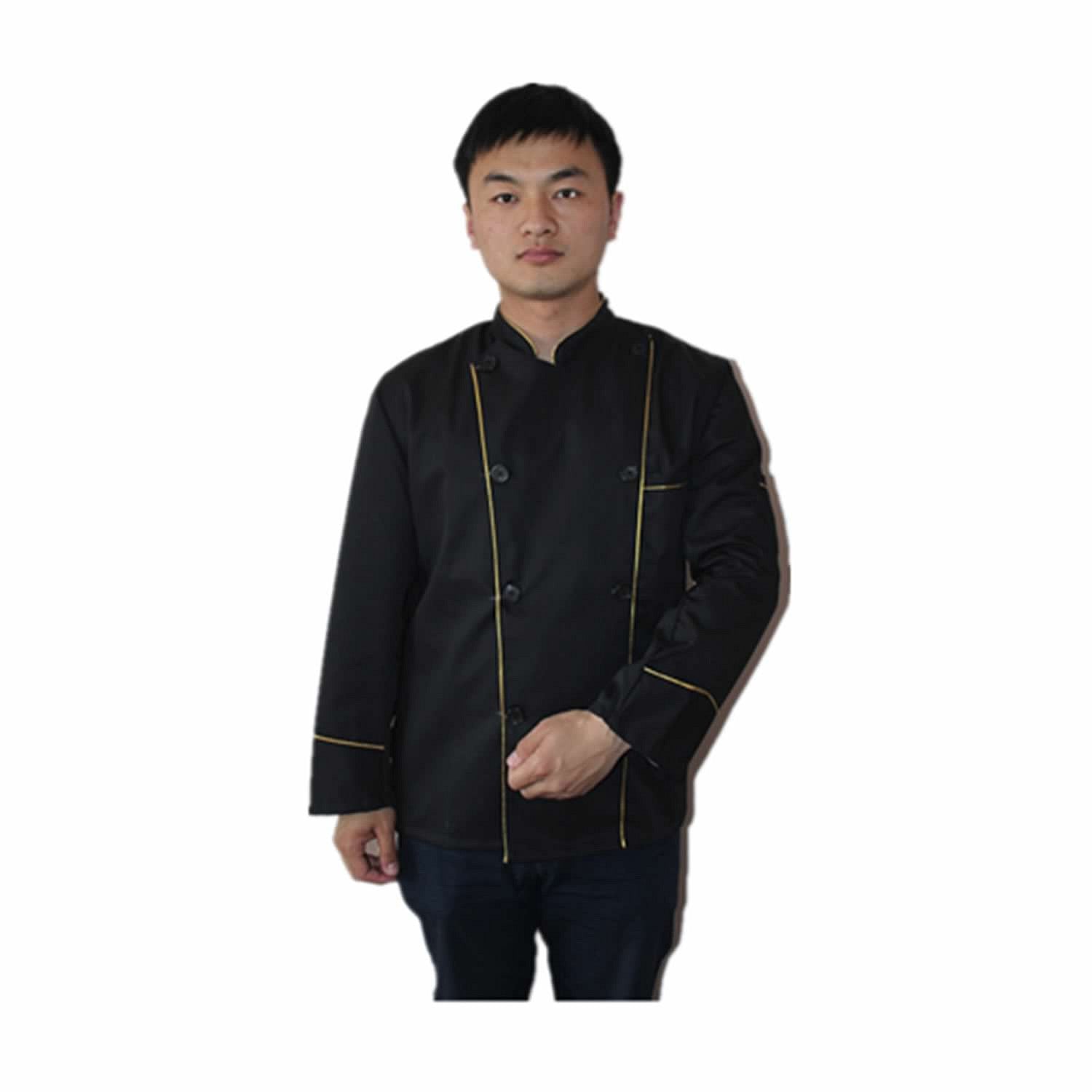 Long Sleeve Classic Kitchen Cook Chef Waiter Waitress Coat Uniform Jacket Black