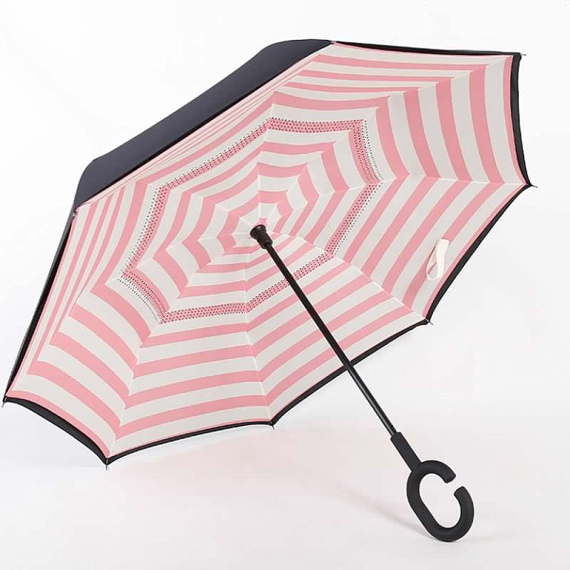 C-Handle Parasol Folding Rain Windproof Umbrella Double Layers Inverted Reverse