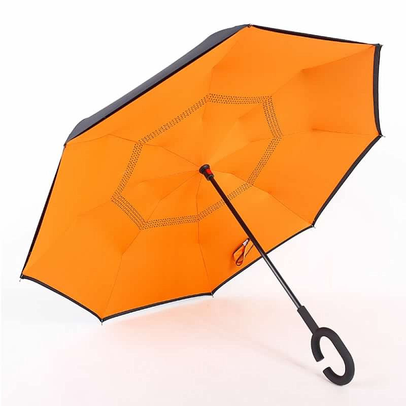 C-Handle Parasol Folding Rain Windproof Umbrella Double Layers Inverted Reverse